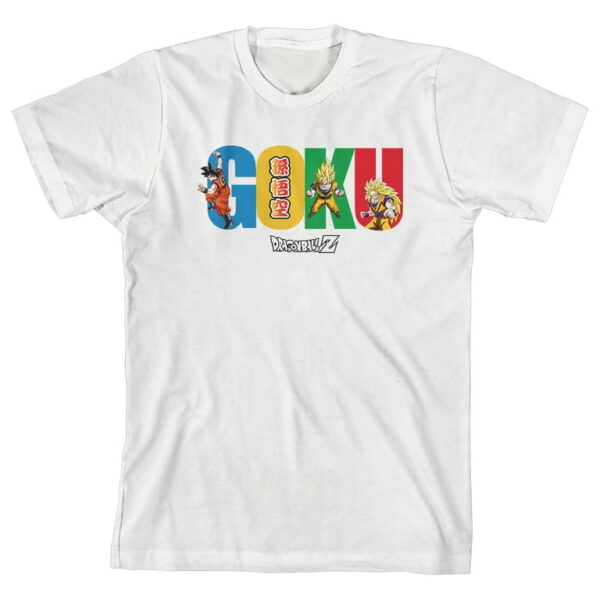 Dragon Ball Z Goku Multi Colored Text Boy s White T Shirt Small TS40052041