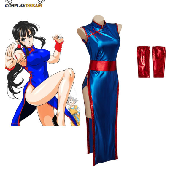 2023 Chichi Cosplay Anime Costume Son Goku Halloween Cosplay Chichi Sexy Blue Cheongsam Set Adult Chinese Gongfu Set CO07062358