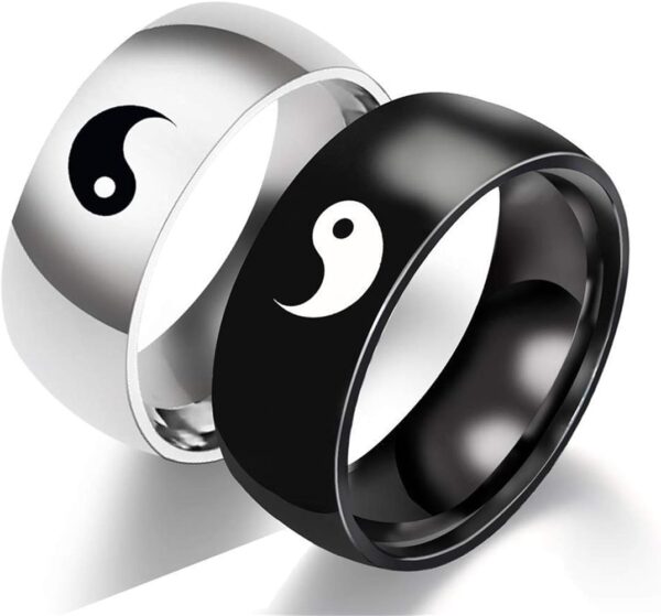 2Pcs Yin Yang Designed Couple Ring Matching Yin Yang Dainty Tai Chi Engagement Ring for Men Women Lover Friendship Jewelry JE06062050