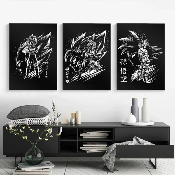 3 Pieces Anime Dragon Ball Z Black White Goku Vegeta Vegetto Canvas Paintings Poster Bedroom Decoration Wall Art Painting WA07062196