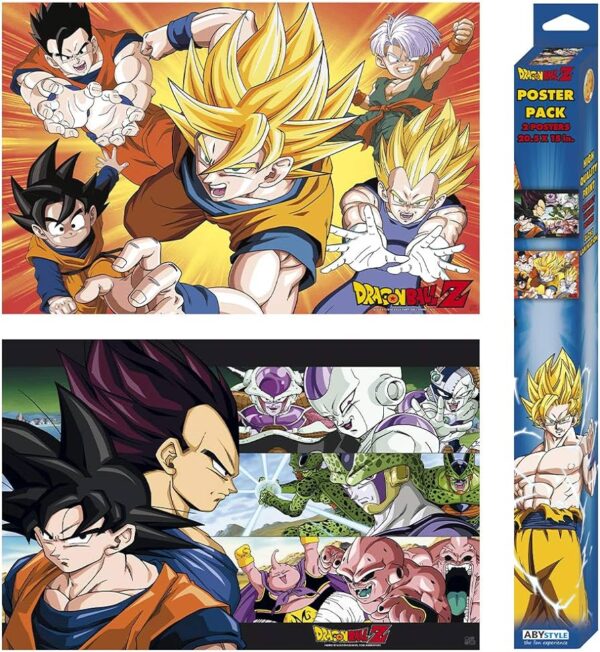 ABYSTYLE Dragon Ball Z Heroes Boxed Poster Set Includes (2), 15 x 20.5 Mini Posters Featuring Goku, Vegeta, Frieza, Cell, Majin Buu, Gohan WA07062123