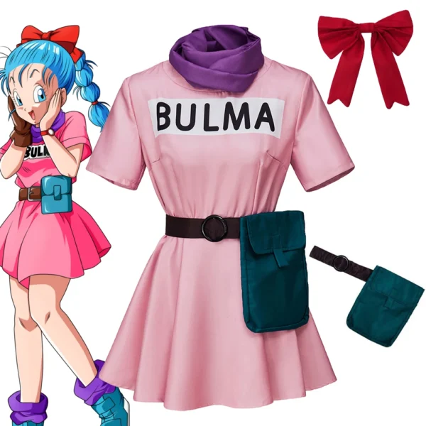 Anime Bulma Cosplay Costume Pink Dress Adult Clothes CO07062411