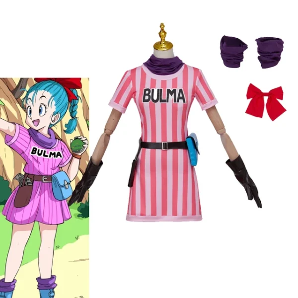 Anime Bulma Costume Cosplay abito rosa con sciarpa e accessori per cintura Set completo donna ragazze Halloween Carnival Party Outfits CO07062389