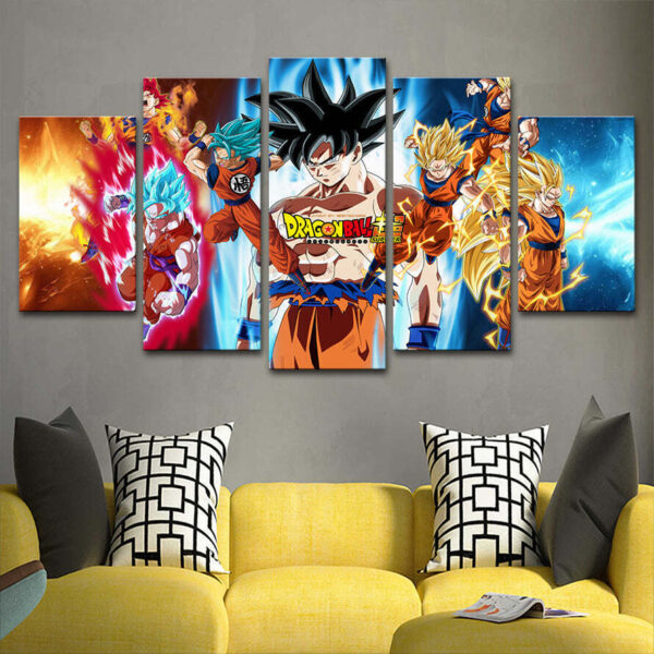 Anime Dragon Ball Z Goku Cartoon Framed 5 Piece Canvas Wall ... WA07062004