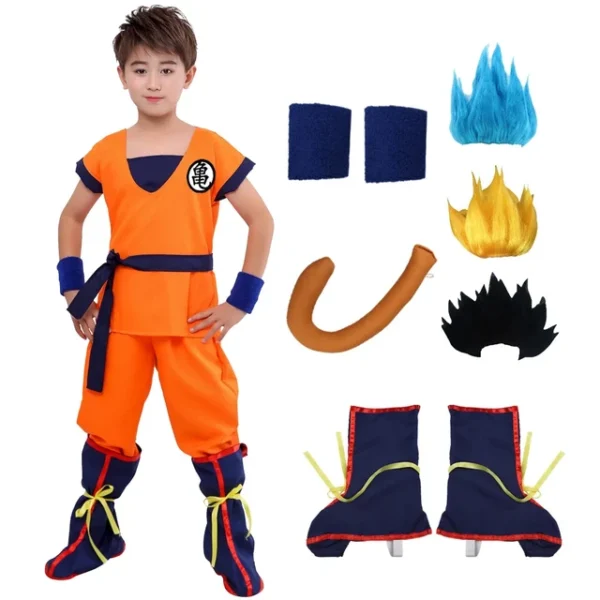 Anime Son Goku Cosplay Costume Wig Shoes Set Kids CO07062144