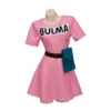 Bulma Cosplay Costume Pink Dress Headwear Purple Scarf Belt CO07062107