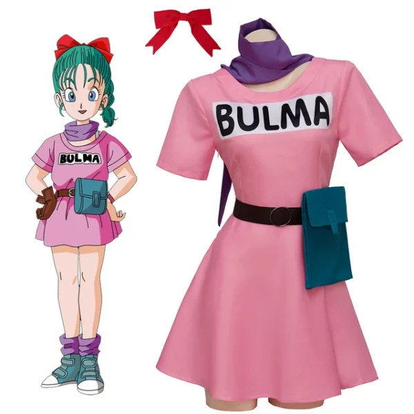 Bulma Cosplay Costume Pink Dress with Purple Scarf CO07062511