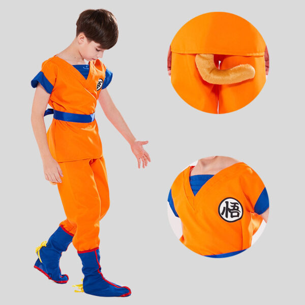 Child Son Goku Cosplay Costume Boys Funny Suits Anime Set Short Sleeves Halloween Outfit Black Gold Orange Wig CO07062395
