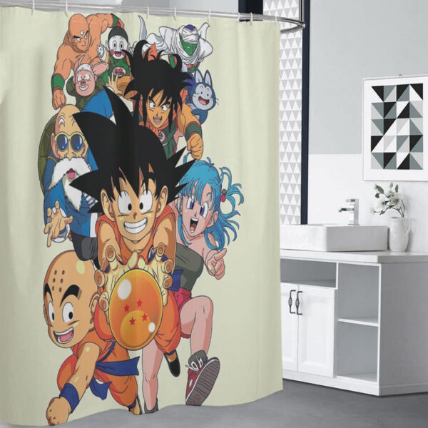 DBZ Kid Goku Master Roshi Bulma Krillin Chasing Dragon Ball Funny Shower Curtain SC10062064