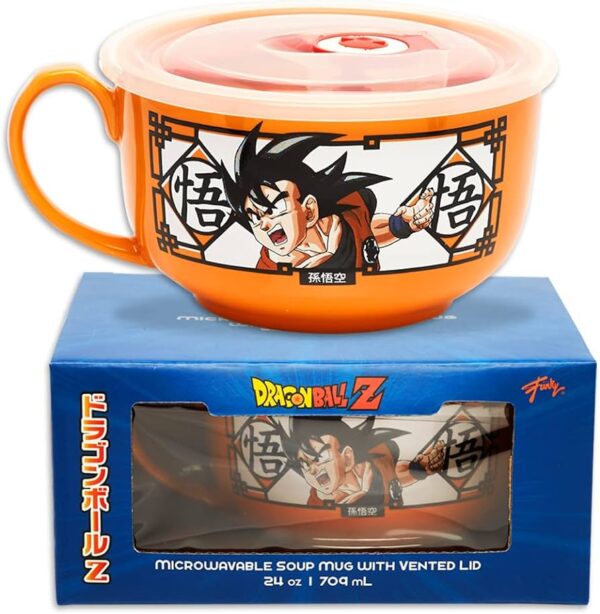 Dragon Ball Z 24 oz Ceramic Ramen Bowl with Lid Microwaveable Soup Mug with Vented Lid Goku & Vegeta Design Soup Bowl MG06062133