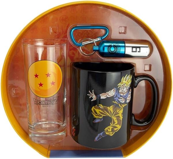Dragon Ball Z Anime Premium Gift Set Includes Heat Change Coffee Mug, Drinking Glass 10 Oz, Blue Capsule Corp Keychain MG06062125