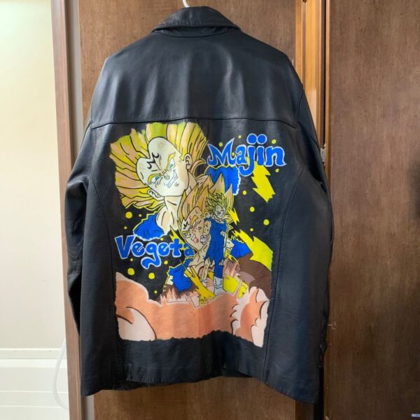 Dragon Ball Z Majin Vegeta Hand Painted Graphics Black Leather Jacket Men s XL JT06062037