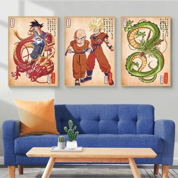 Japan Anime Peripherals Canvas Painting Dragon Ball Figure Goku Poster Vintage Decoration Wall Art Picture for Children s Gifts WA07062238