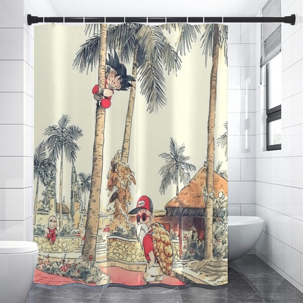 Palm Tree Cute Kid Goku Master Roshi Vintage Beige Shower Curtain SC10062058