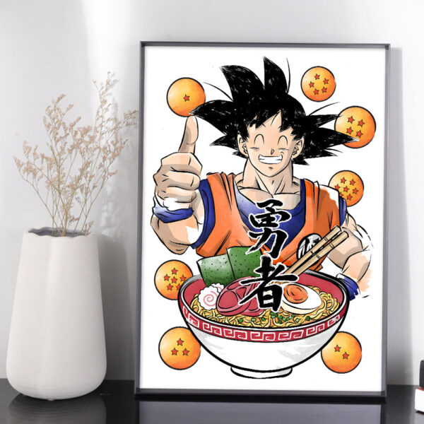 Retro Anime Canvas Painting Son Goku Eating Noodles PO11062162