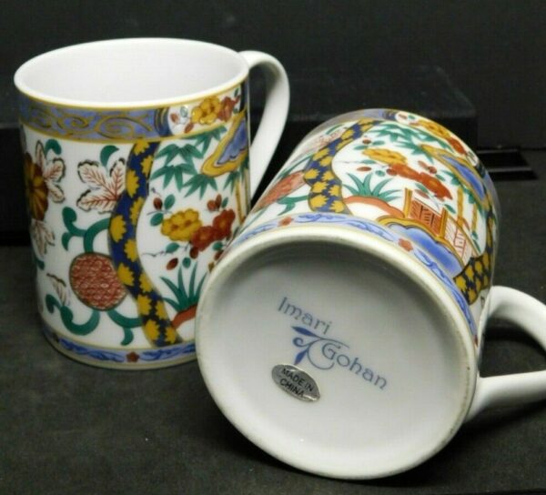 Set of Two Gorgeous IMARI GOHAN Gold Accented Coffee Mugs 3.75 Tall MG06062159