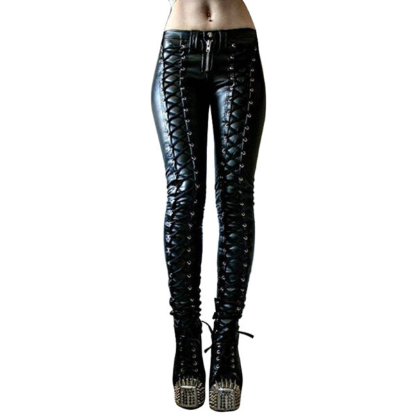 Steampunk Women Faux Leather Cosplay Pants Carnival Party Skinny Button Trousers Workout Leggings High Waist New Girl Pants LG11062070