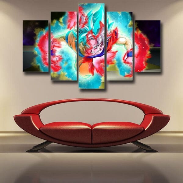 Dragon Ball Half Goku God Blue Goku Black 5pc Wall Art Decor