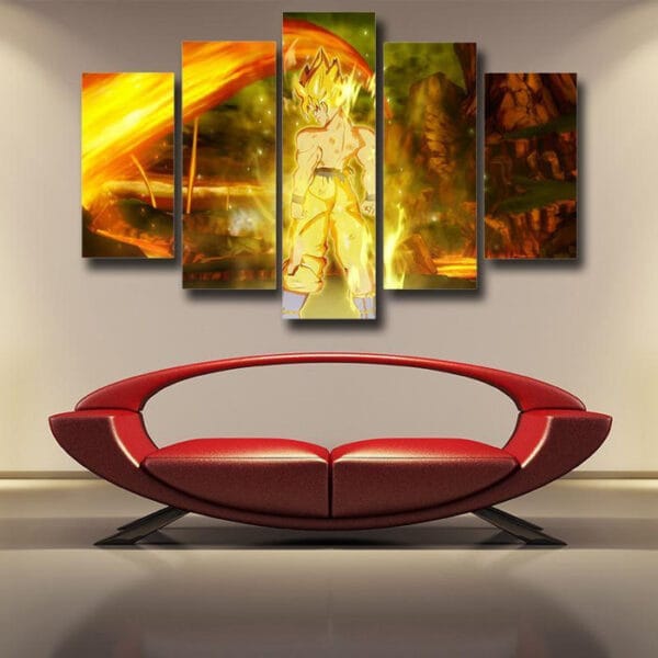 Muscular Son Goku Super Saiyan Back Posture 5pc Wall Art Print