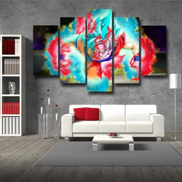 Dragon Ball Half Goku God Blue Goku Black 5pc Wall Art Decor