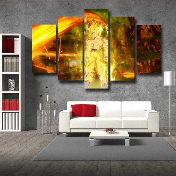 Muscular Son Goku Super Saiyan Back Posture 5pc Wall Art Print