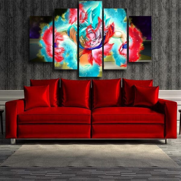 Dragon Ball Half Goku God Blue Goku Black 5pc Wall Art Decor