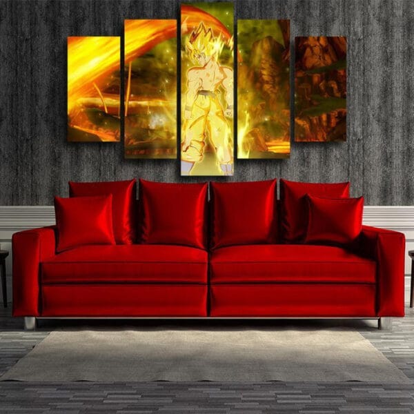 Muscular Son Goku Super Saiyan Back Posture 5pc Wall Art Print