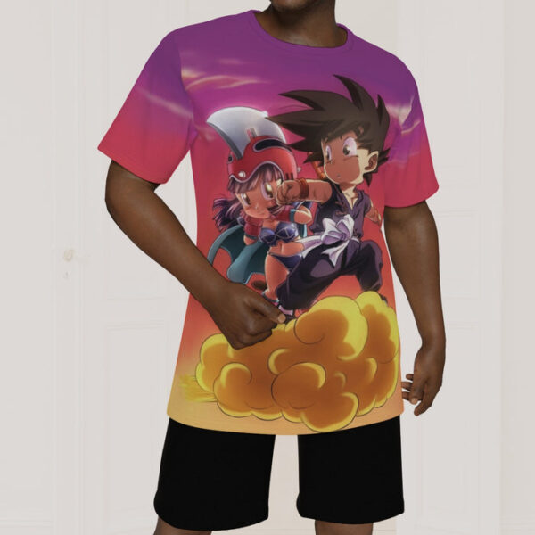 Kid Goku & Chichi Flying on Golden Cloud 3D T-Shirt