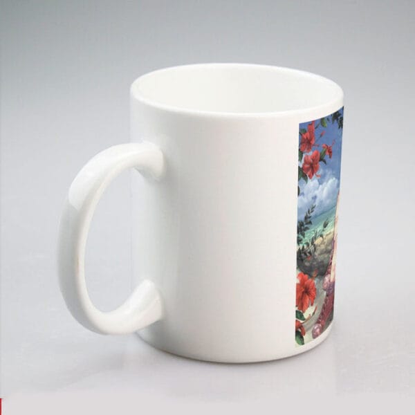 Bulma Sitting on a Tree and Kid Goku at the Beach Blue Graphic DBZ Mug