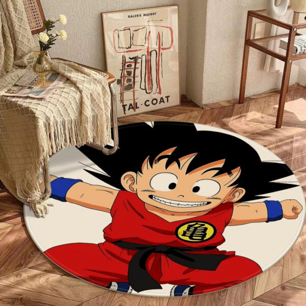 DBZ Jumping Kid Goku In His Training Suit round mat