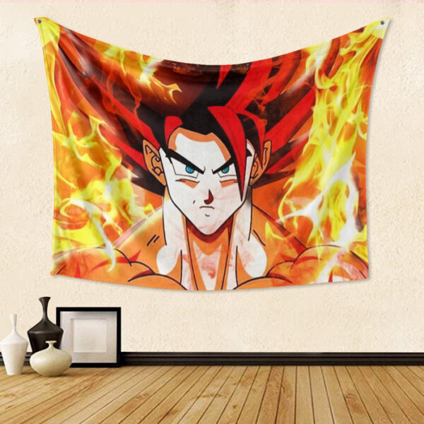 Dragon Ball Goku Super Saiyan Rose Flaming Fan Art Tapestry