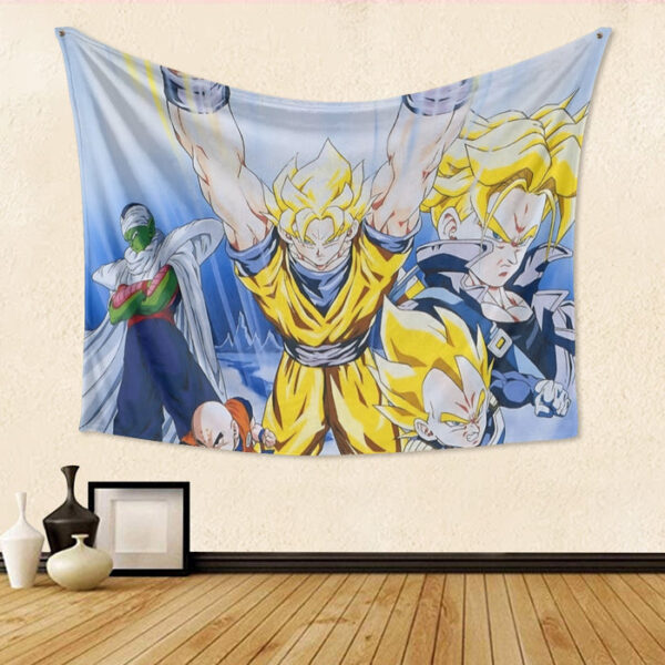 DBZ Goku Saiyan Spirit Bomb Vegeta Piccolo Gohan Trunks Vibrant Design Tapestry