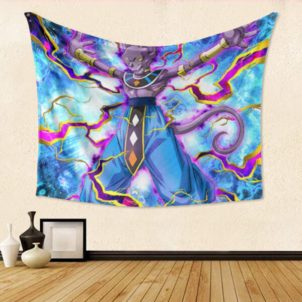 Dragon Ball Super Beerus Destruction God Egyptian Cat Vibrant Design Tapestry