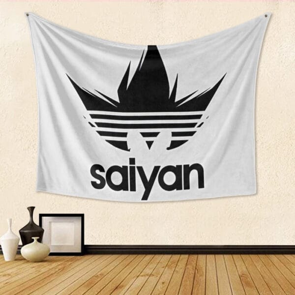 Dragon Ball Z Black Saiyan Adidas Parody Print Gray Tapestry