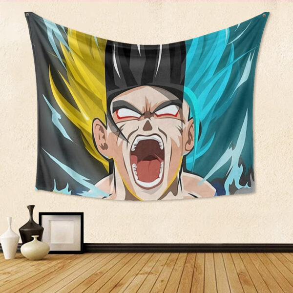 Dragon Ball Goku Super Saiyan Triple Blue God SSGSS Hand Drawing Style Tapestry