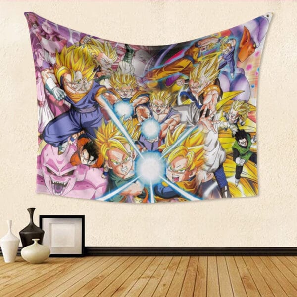 DBZ Goku Gohan Goten Super Saiyan Kamehameha Color Design Tapestry