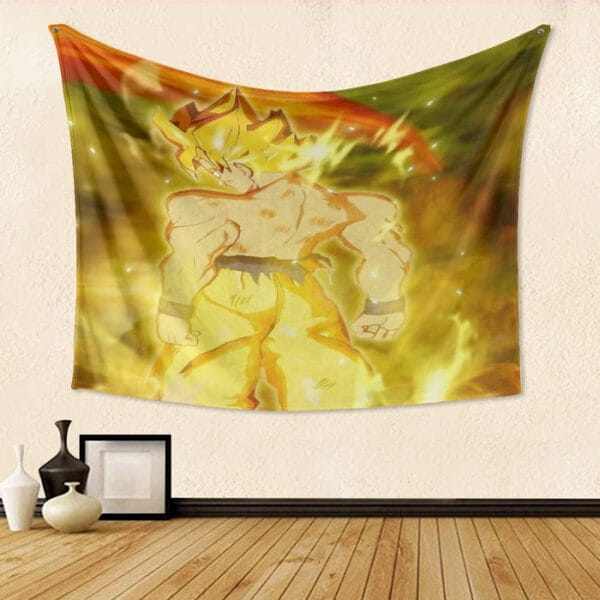 Dragon Ball Goku Super Saiyan Battle Posture Aura Style Tapestry