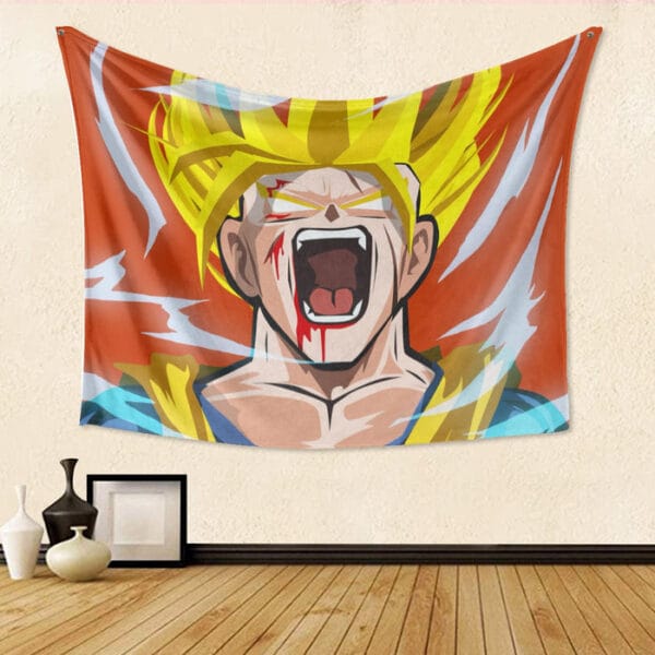 Dragon Ball Goku Super Saiyan Angry Scream Hand Drawing Design Tapestry