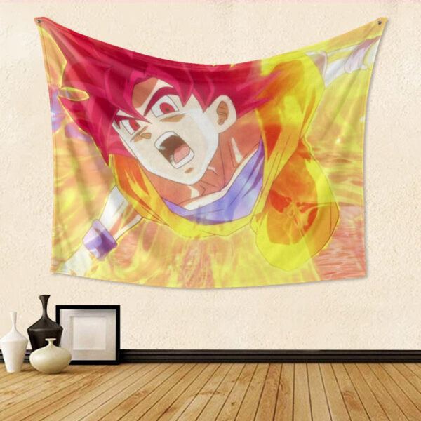 Dragon Ball Goku Super Saiyan Red God Face Portrait Print Tapestry