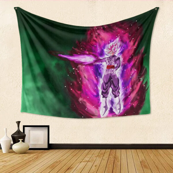 Goku Black Super Saiyan Rose Power Aura Streetwear Design Tapestry