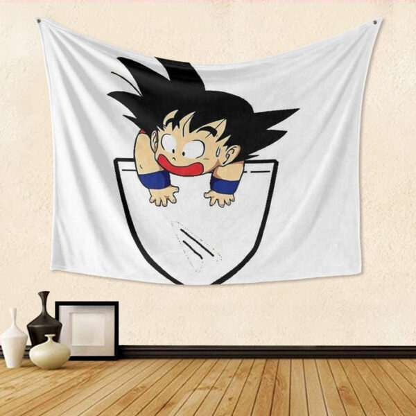 Smiling Goku On Pocket Of Dragon Ball Z Tapestry