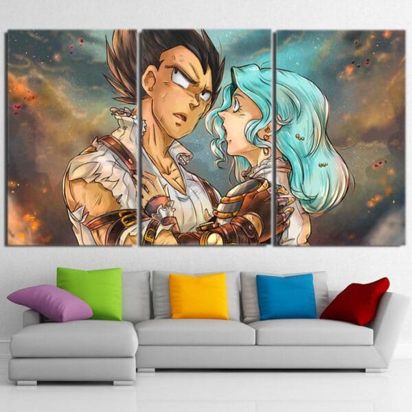 Dragon Ball Vegeta Bulma Lovely Couple Fan Art 3pc Wall Art Decor