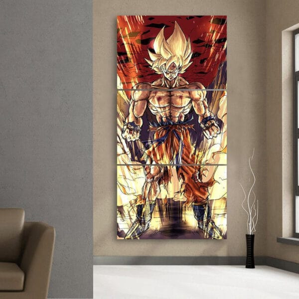 DBZ Goku Fan Art Style Super Saiyan Fight 3Pc Canvas