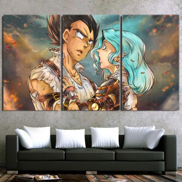 Dragon Ball Vegeta Bulma Lovely Couple Fan Art 3pc Wall Art Decor