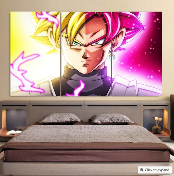 DBZ Goku God Half Rose and Golden Portrait Dope Design Cool 3pc Canvas