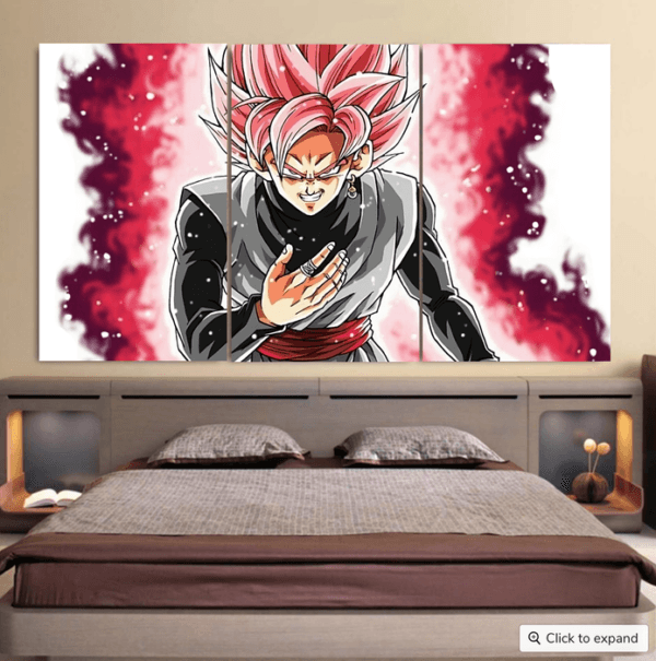 Dragon Ball Super Black Goku Rose 2 Super Saiyan Grin Cool 3pc Canvas