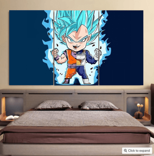 DBZ Goku Vegeta SSGSS God Blue Super Saiyan Chibi Sketch Cool 3pc Canvas