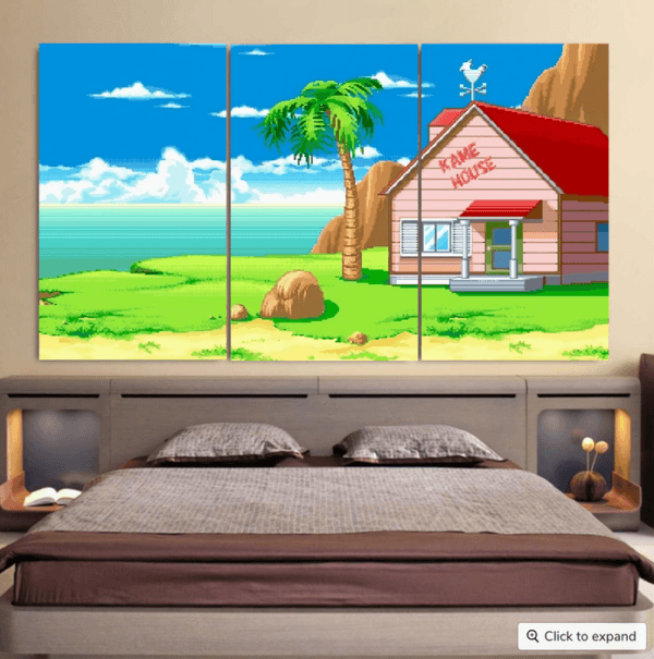 Dragon Ball Master Roshi's Kame House Cartoon Style Cool 3pc Canvas