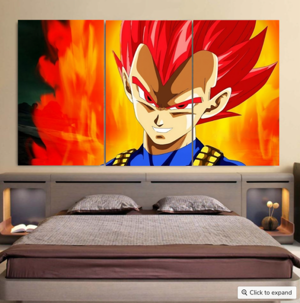 Dragon Ball Vegeta Super Saiyan Red God Vibrant Print Cool 3pc Canvas