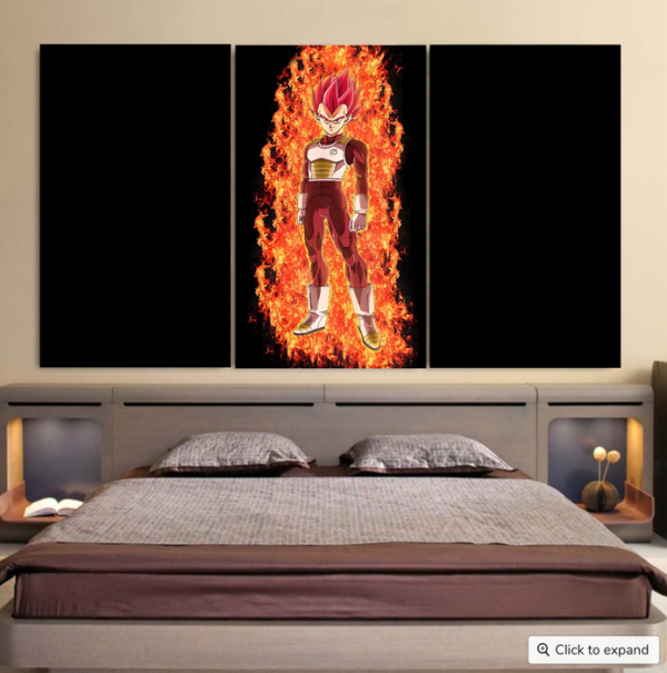 DBZ Vegeta Super Saiyan God Whis Symbol Fire Aura Streetstyle Cool 3pc Canvas